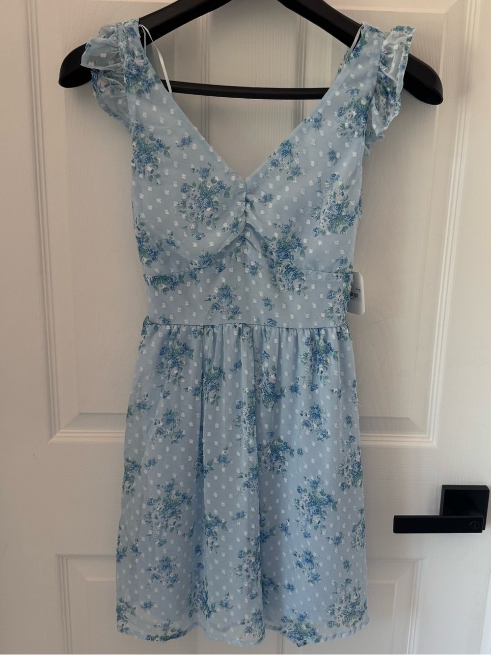 Altar'd State NWT Blue Mini Dress Floral Swiss Dots Tie Back